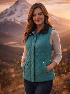 Like New Weatherproof Garment Co. Quilted Faux-Fur Lined Vest - Teal/Turquoise X